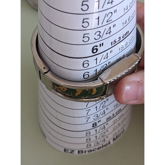 Vintage Domani Silver Tone Bangle Watch Yellow Florals on Green - Picture 8 of 10